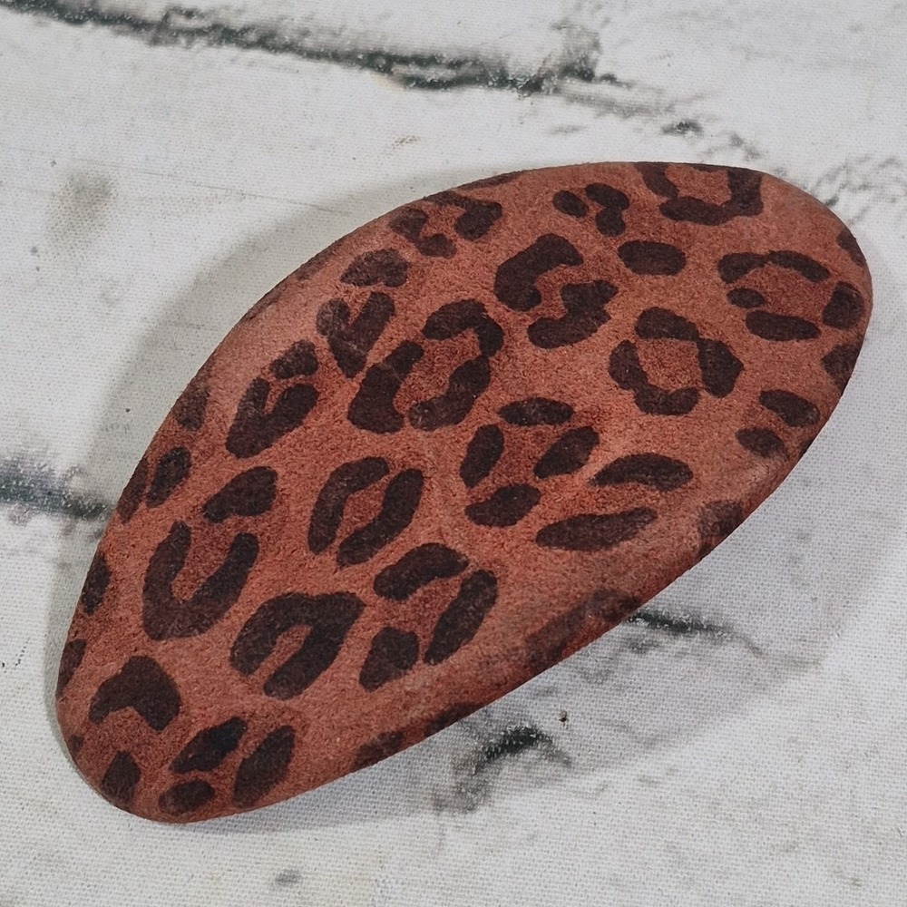 Leather‎ Barrette Leopard Print Large Soft Hair Clip Vintage Made in France